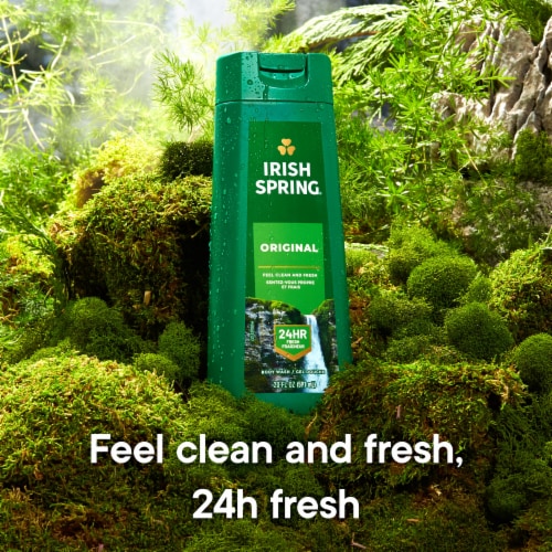 Irish Spring Original Moisturizing Body Wash for Men 24 Hour Fresh 20 fl oz Bottle Perspective: left