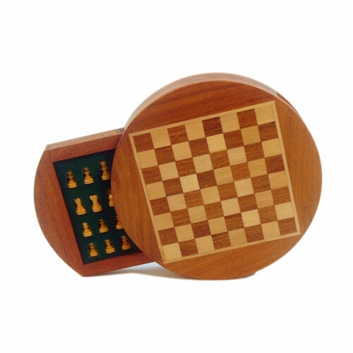 Wordlwise Magnetic Round Wood Inlaid Chess Set Perspective: left
