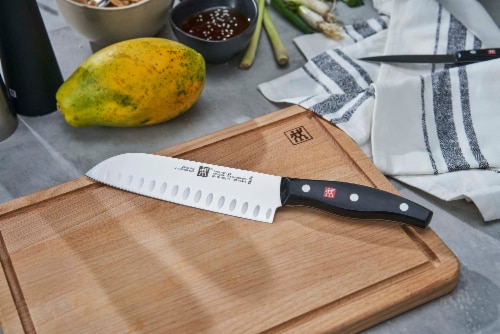 Zwilling TWIN Signature Hollow Edge Santoku Knife Perspective: left