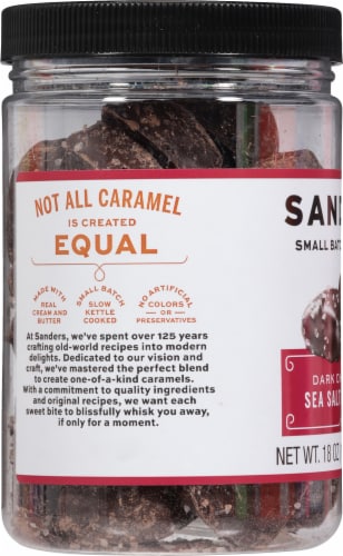 Sanders® Dark Chocolate Sea Salt Caramels Tub Perspective: left