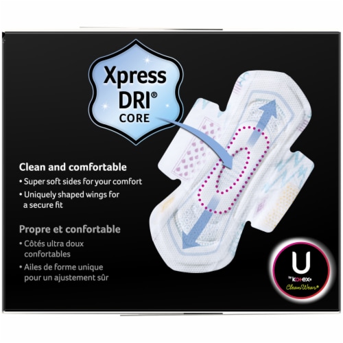 U by Kotex CleanWear Ultra Thin Pads with Wings, Regular, Unscented, 18  Count