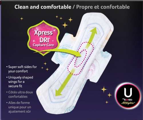 U by Kotex AllNighter Ultra Thin Overnight Unscented Pads with Wings Perspective: left