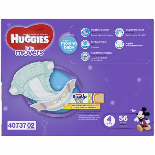 Huggies Little Movers Baby Diapers, Size 4 (22-37 lbs) Perspective: left