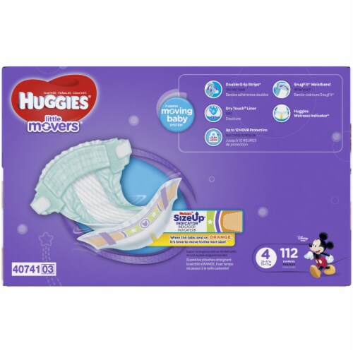 Huggies Little Movers Baby Diapers, Size 4 (22-37 lbs) Perspective: left