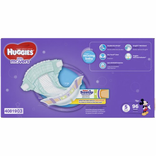 Huggies Little Movers Baby Diapers, Size 5 (27+ lbs) Perspective: left