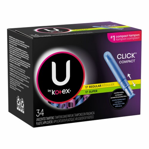 U by Kotex Click Compact Regular & Super Unscented Tampon Multipack Perspective: left