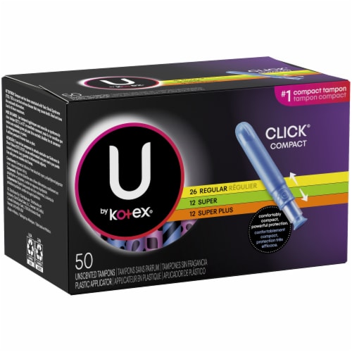 U by Kotex Jumbo Click Compact Regular/Super/Super Plus Tampons Multi Pack Perspective: left