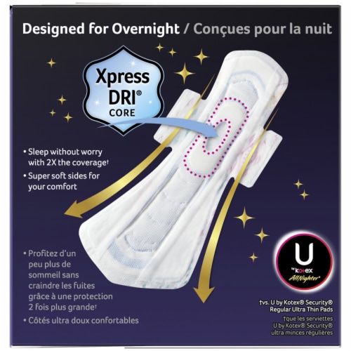U by Kotex AllNighter Ultra Thin Extra Heavy Flow Unscented Overnight Pads with Wings Perspective: left