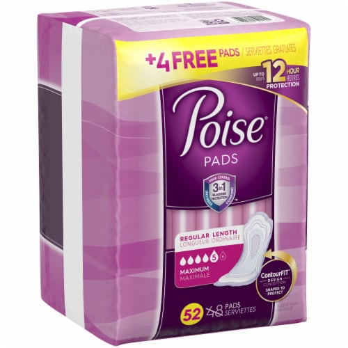Poise Regular Maximum Incontinence Pads 52 Count Perspective: left
