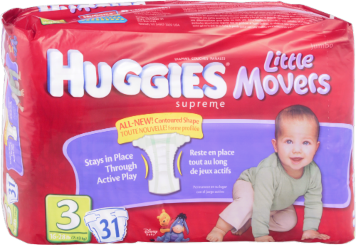 Huggies Little Movers Baby Diapers, Size 3 (16-28 lbs) Perspective: left