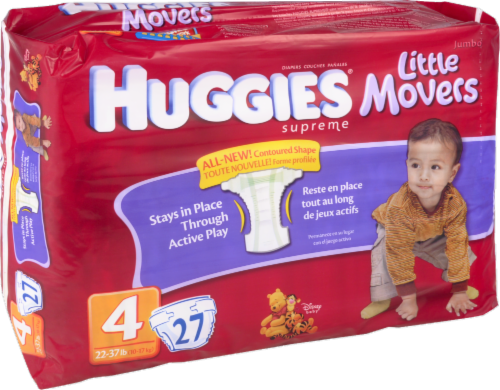 Huggies Little Movers Baby Diapers, Size 4 (22-37 lbs) Perspective: left