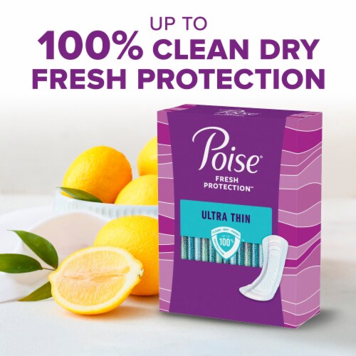 Poise Ultra Thin Incontinence Pads for Women 6 Drop Ultimate Absorbency Long Length Pads Perspective: left