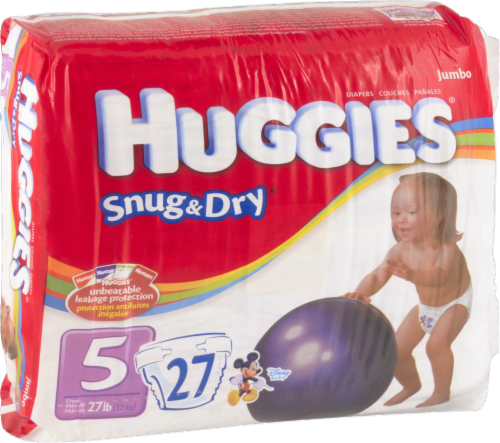 Huggies Snug & Dry Baby Diapers, Size 5 (27+ lbs) Perspective: left