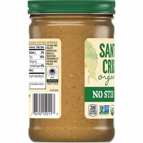Santa Cruz Organic No Stir Crunchy Dark Roasted Peanut Butter Spread Perspective: left