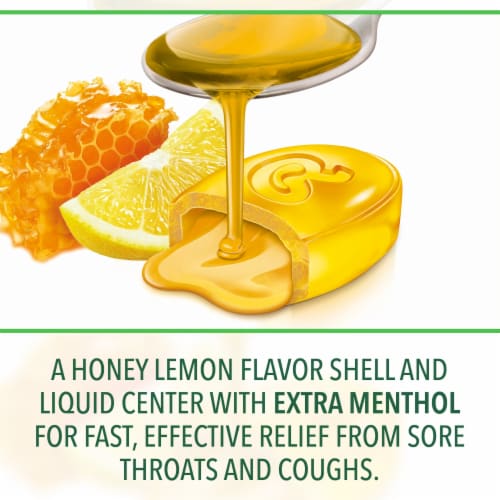 Ricola Max Cough Suppressant Throat Drops and Maximum Sore Throat Relief Honey Lemon Perspective: left