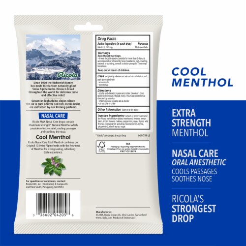 Ricola Max Nasal Care Cool Menthol Throat Drops Extra Strength, 35 Count Perspective: left