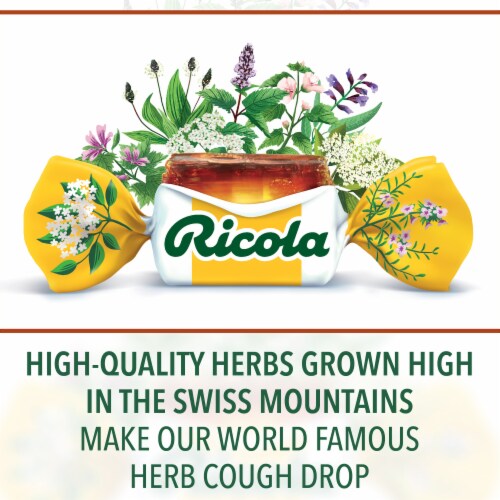 Ricola Cough Suppressant Throat Drops and Sore Throat Relief Original Herb Perspective: left