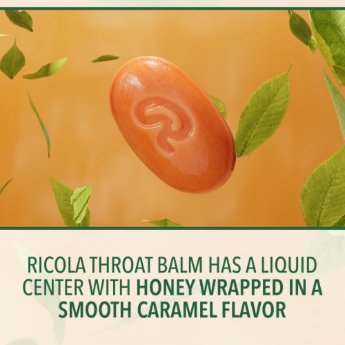 Ricola Oral Demulcent Throat Balm Drops and Sore Throat Relief Caramel Perspective: left