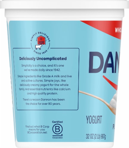 Dannon® Plain Whole Milk Yogurt Tub Perspective: left