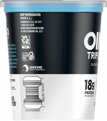 Oikos® Triple Zero Plain Blended Greek Nonfat Yogurt Tub Perspective: left