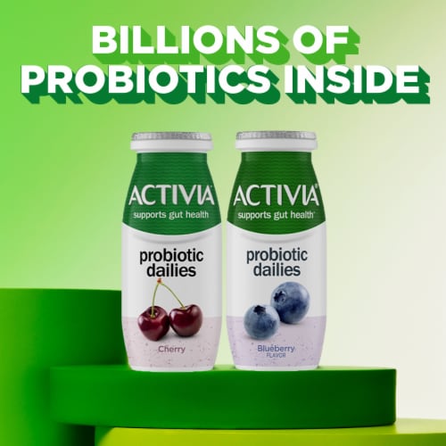 Activia Dailies Blueberry and Cherry Probiotic Low Fat Yogurt Drinks Perspective: left