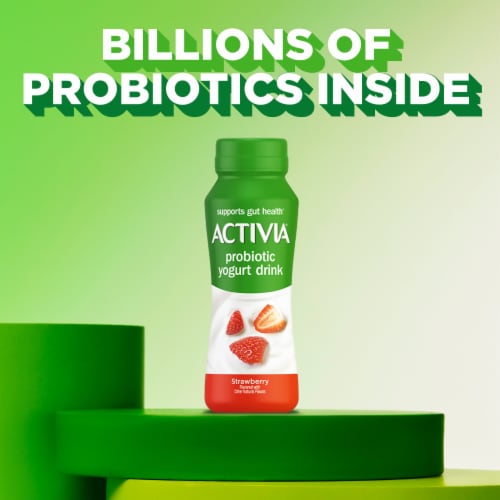 Activia Probiotic Strawberry Dairy Drink Bottle Perspective: left