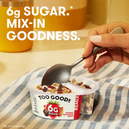 Too Good & Co. REMIX Chocolate Covered Strawberry Flavored Low Fat Yogurt-Cultured Low Fat Milk Perspective: left