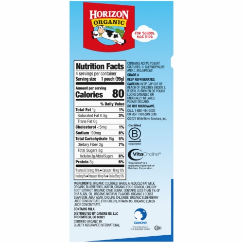Horizon Organic® Blueberry Kids Lowfat Yogurt Pouches Perspective: left
