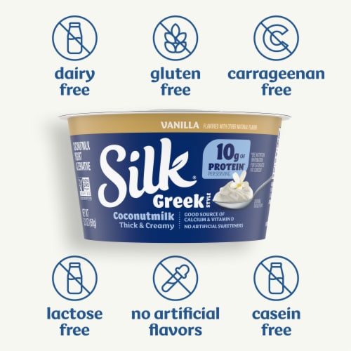 Silk Vanilla Dairy Free Coconut Milk Greek Yogurt Cup Perspective: left