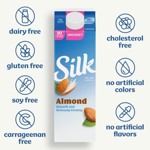 Silk Dairy Free Unsweetened Plain Almond Milk Quart Perspective: left