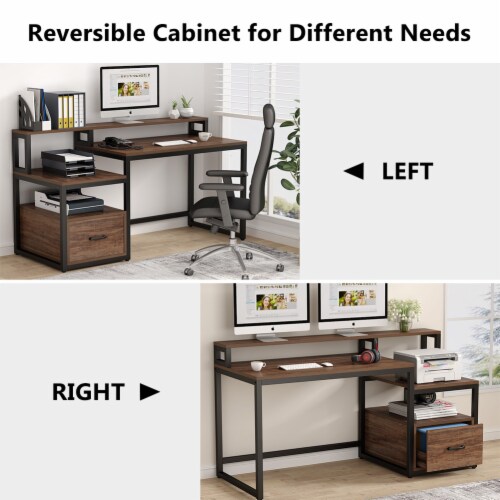 Tribesigns Computer Desk With File Drawer And Storage Shelves 59 Inch Vintage Large Home Of 59.06 D x 23.62 W x Mariano s
