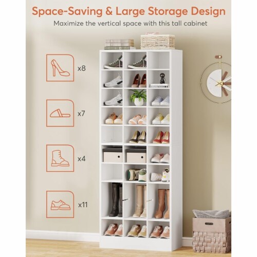 Tribesigns 10 Tier Shoe Storage Cabinet White Wooden Shoe Rack With 30 Cubbies 1 unit Baker s