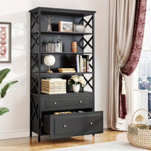 Tribesigns 2-Drawer File Cabinet Vertical Filling Cabinet with Storage Shelves Perspective: left