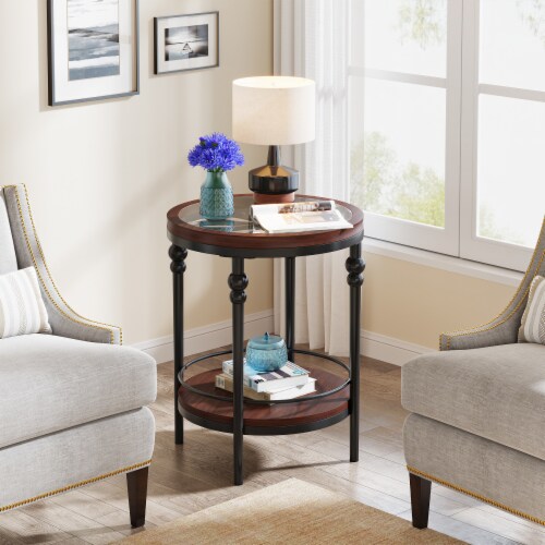 Two tier glass side table sales