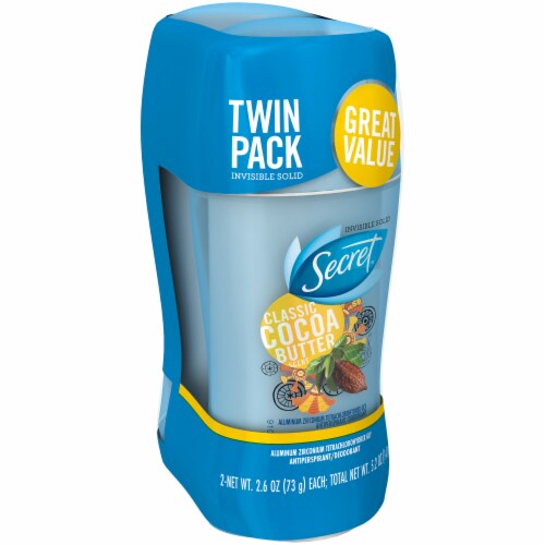 Secret Classic Cocoa Butter Scent Invisible Solid Antiperspirant / Deodorant Sticks Perspective: left