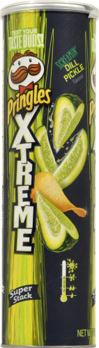 Pringles Extreme Screamin' Dill Pickle Potato Crisps Perspective: left
