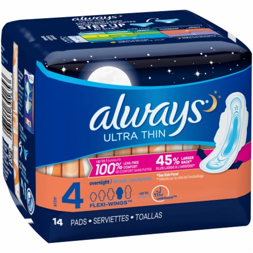 Always Ultra Thin Size 4 Overnight Pads with Wings Perspective: left