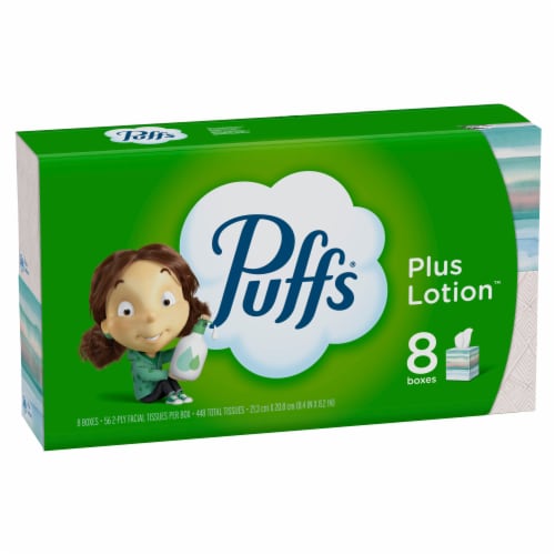 Puffs Plus Lotion Facial Tissues Eight Pack Perspective: left