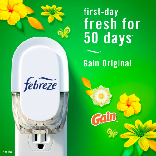 Febreze Gain Original Scent Odor-Eliminating Fade Defy PLUG Air Freshener Oil Refills Perspective: left