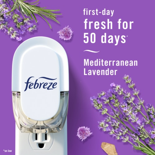 Febreze Plug In Air Freshener Odor-Fighting Scented Oil Refill Mediterranean Lavender Refills Perspective: left