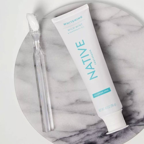Native Whitening Wild Mint & Peppermint Oil Fluoride Free Toothpaste Perspective: left