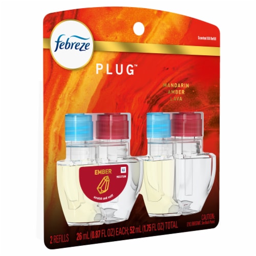 Febreze Origins Fade Defy PLUG Oil Air Freshener & Odor Fighter Ember Dual Refills Perspective: left