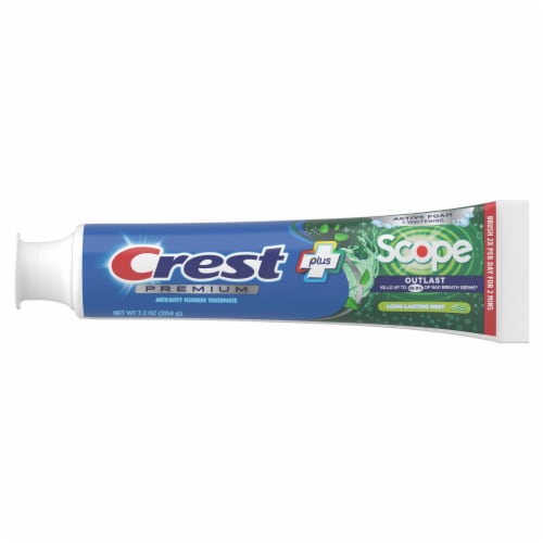 Crest Long Lasting Mint Flavor Premium Plus Scope Outlast Toothpaste Perspective: left