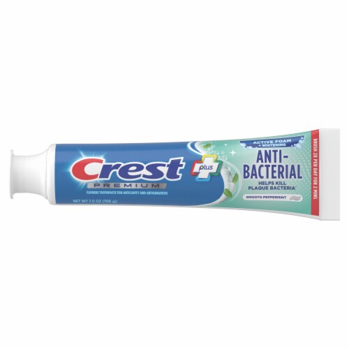 Crest Smooth Peppermint Flavor Premium Plus Anti-Bacterial Toothpaste Perspective: left