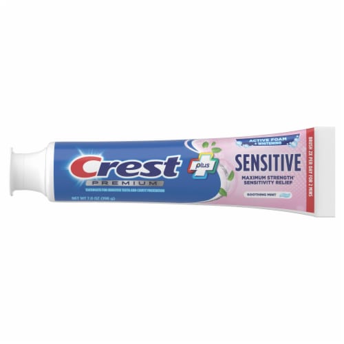 Crest Soothing Mint Flavor Premium Plus Sensitive Toothpaste Perspective: left
