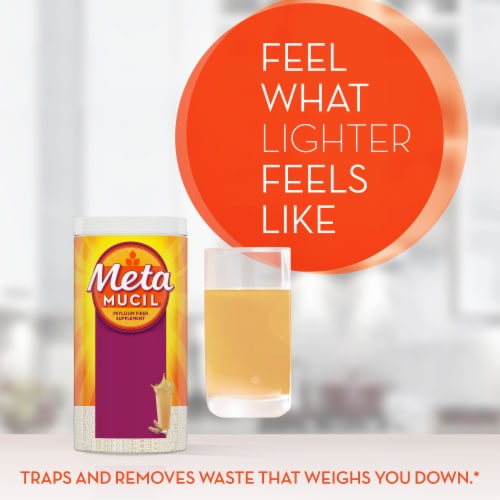 Metamucil 4-in-1 Psyllium Fiber Supplement Real Sugar Unflavored Coarse Texture Powder Perspective: left