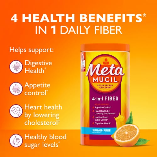 Metamucil Fiber Orange Smooth Flavored Drink Supplement Powder Perspective: left