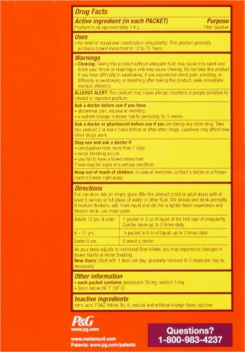Metamucil 4-in-1 MultiHealth Real Sugar Fiber Orange Smooth Powder Packets Supplement Perspective: left