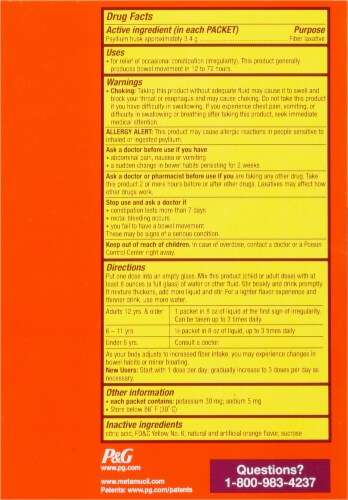 Metamucil 4-in-1 MultiHealth Real Sugar Fiber Orange Smooth Powder Packets Supplement Perspective: left