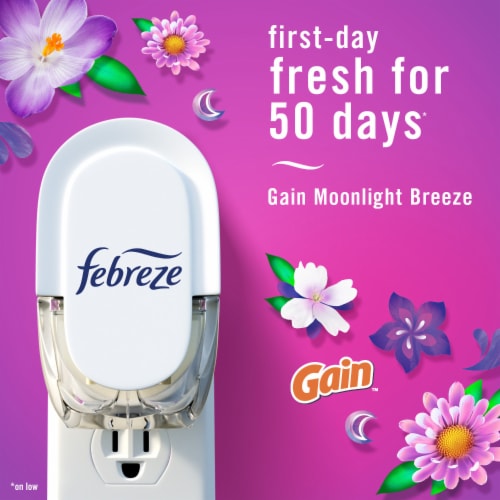 Febreze Moonlight Breeze Odor-Eliminating Fade Defy PLUG Air Freshener Gain Oil Refill Perspective: left